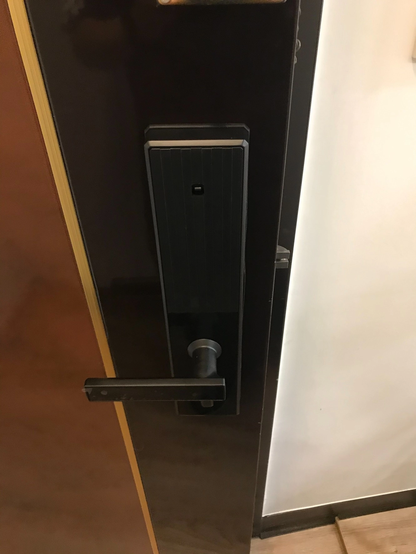 住家木紋大門黑色把手電子鎖