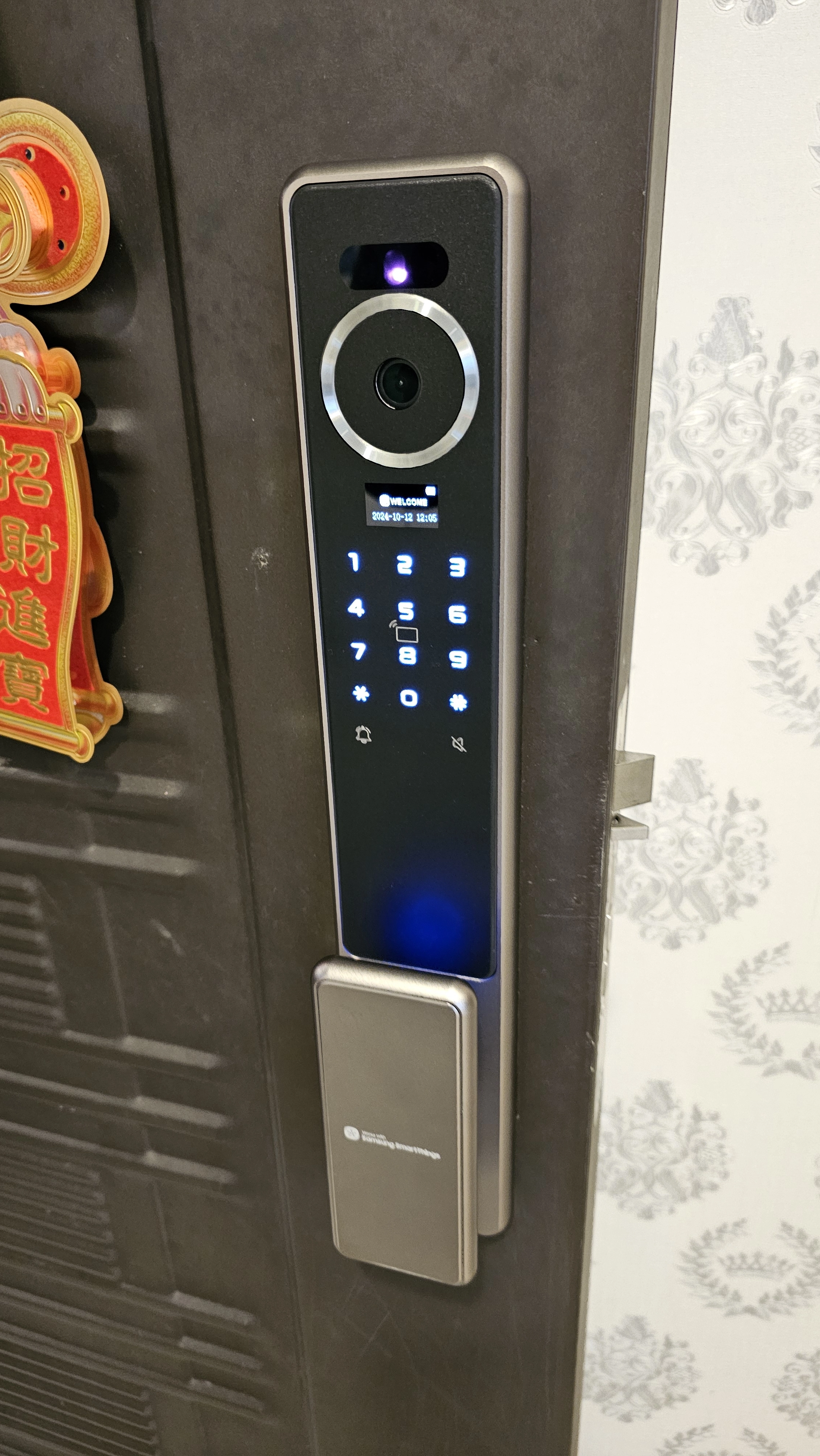 住家大門指紋密碼推拉式電子鎖
