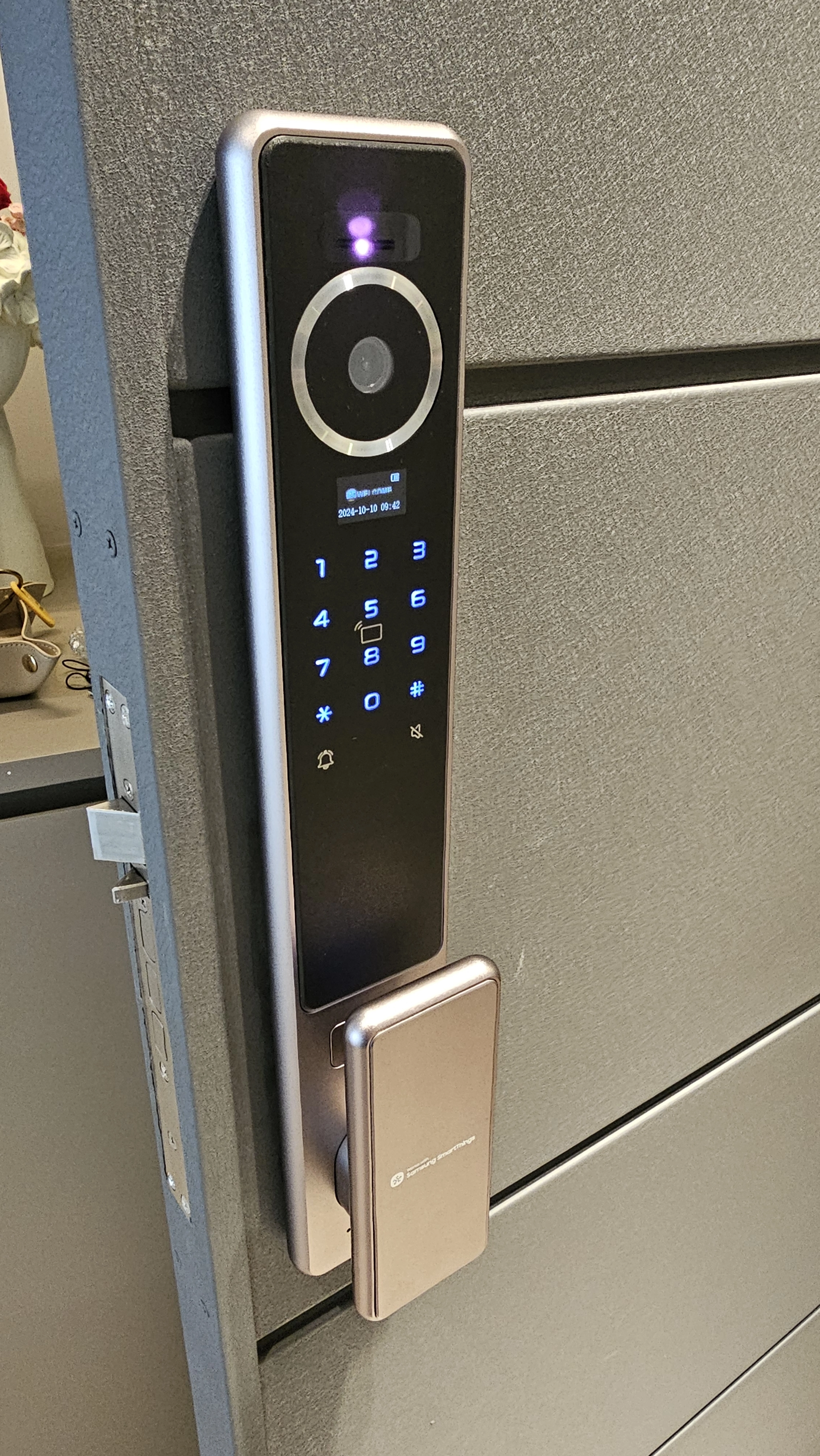 住家大門銀框人臉辨識推拉式電子鎖