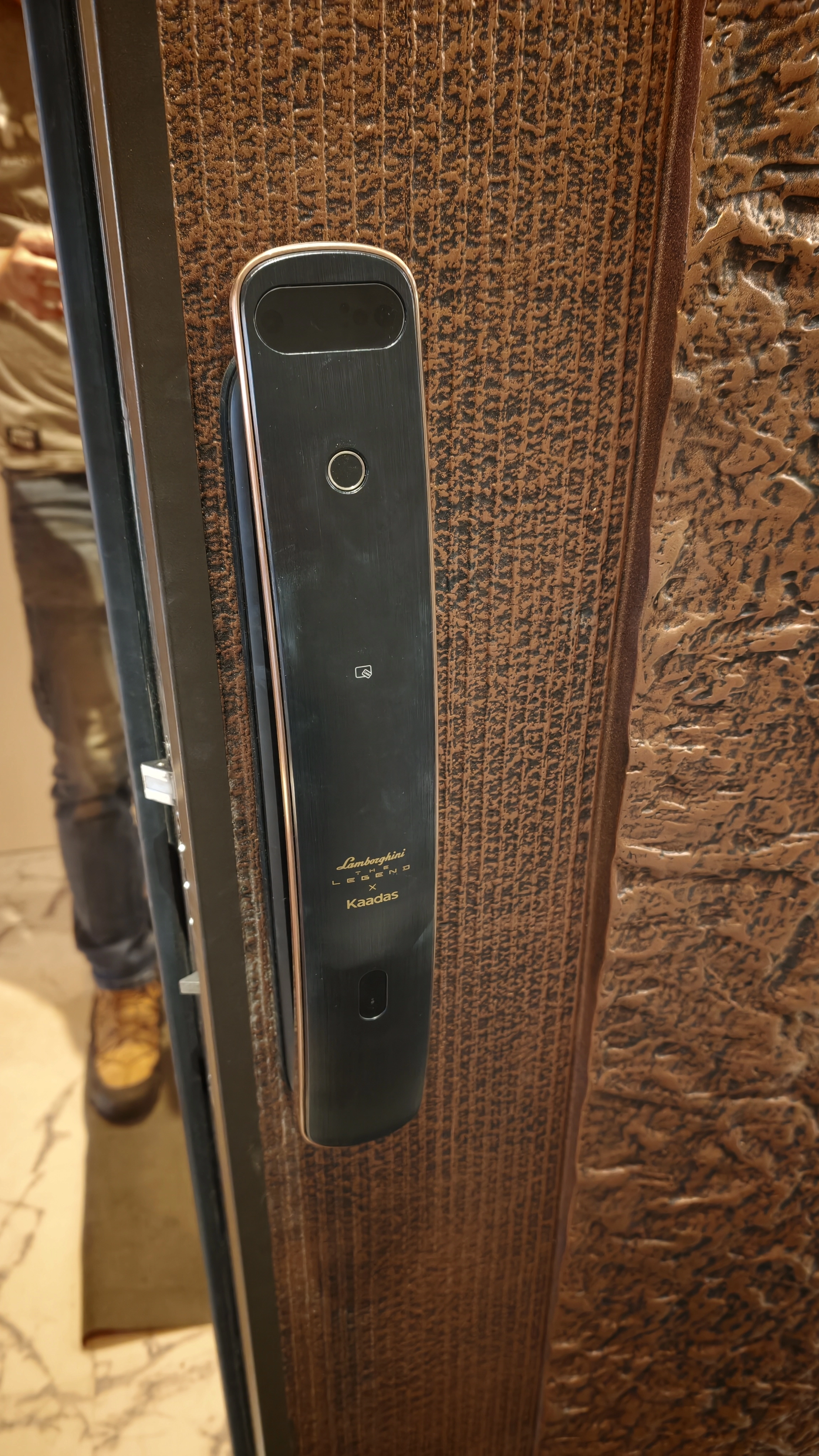 住家木紋大門推拉式電子鎖側視