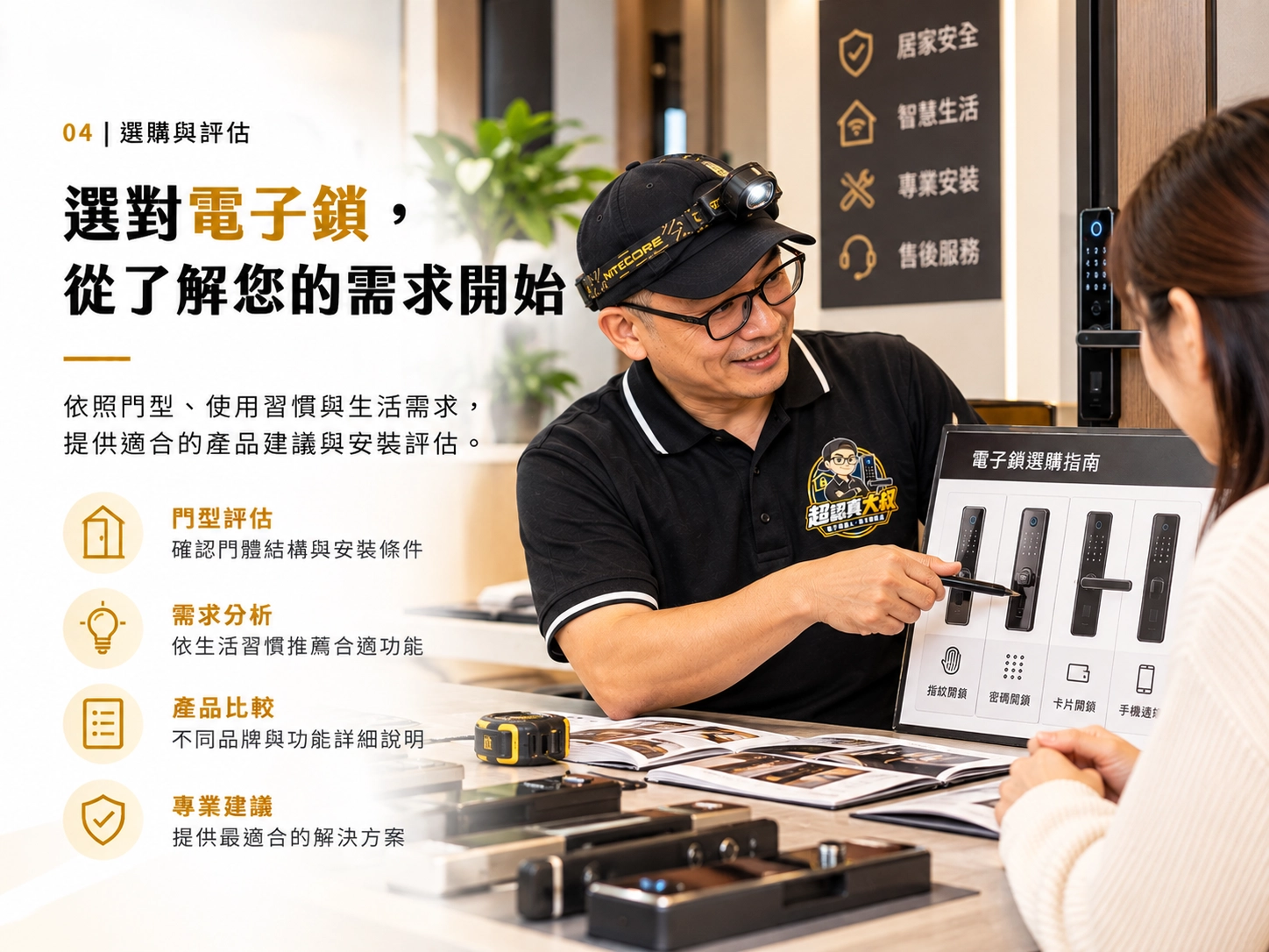 選購與評估：超認真大叔依門型與需求為屋主介紹電子鎖款式